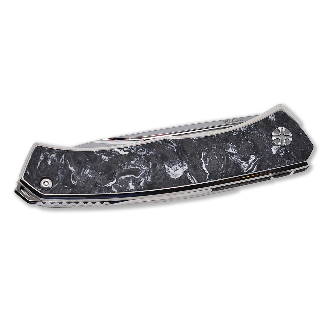 Gorgeous Custom Carbon Fiber inlays on NL Knives Aurum Ultimate Custom folding knife