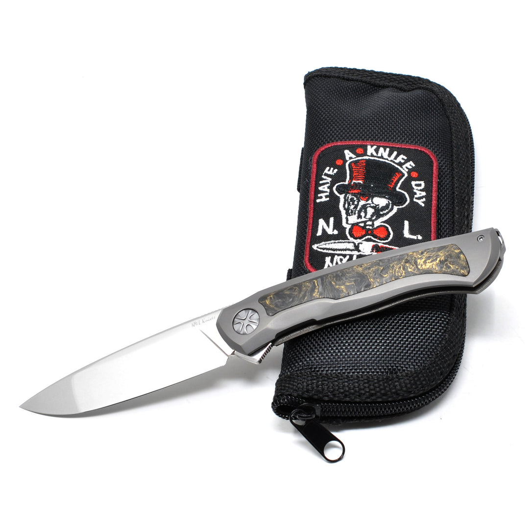 NL Knives NoWa Carbon M398 folding knife with zipper pouch