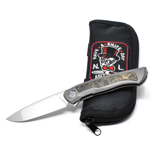 NL Knives NoWa Carbon M398 folding knife with zipper pouch