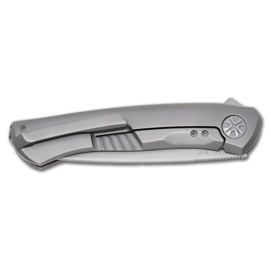 NoWa EDC knife by NL Knives, folded, pocket clip details.