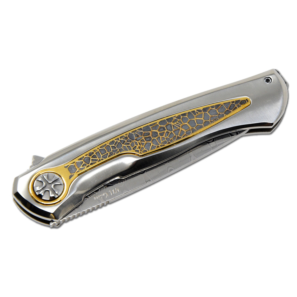 NL Knives Super NoWa knife with mirror polished titanium handle and gilded Honeycomb insert