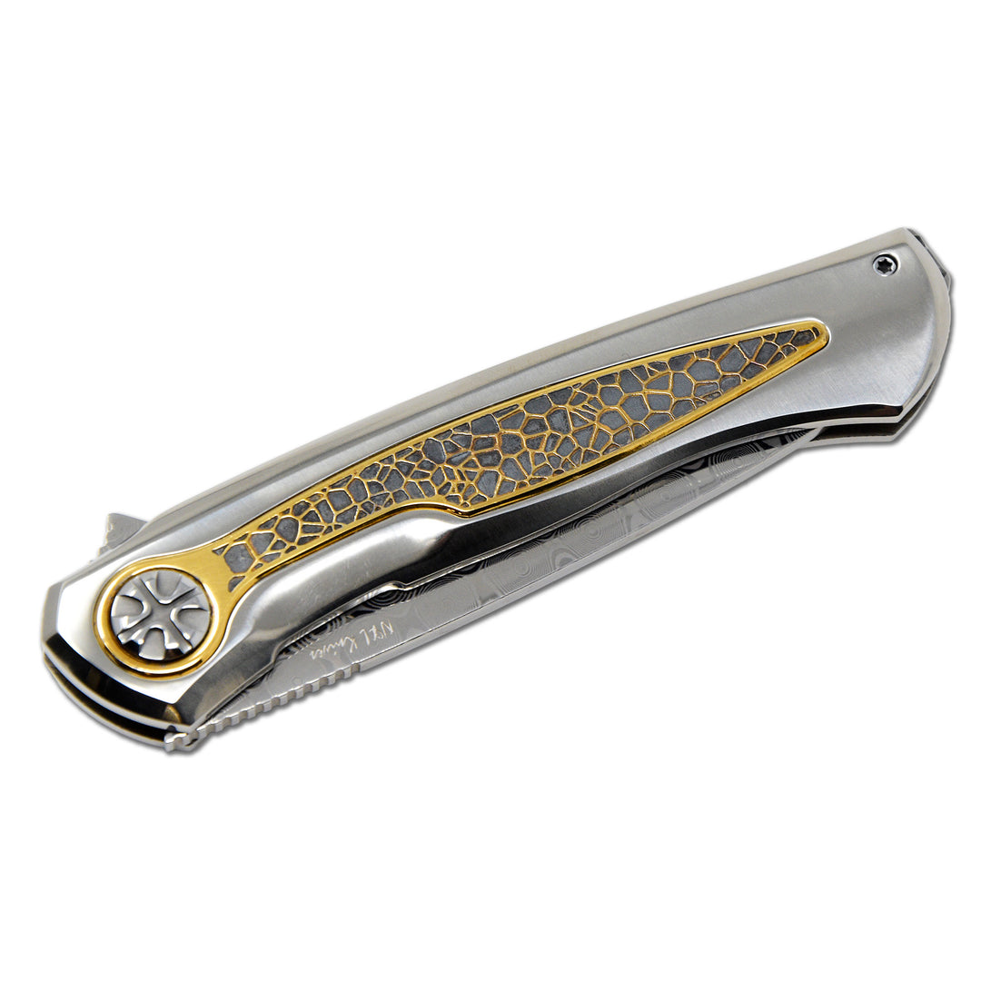 NL Knives Super NoWa knife with mirror polished titanium handle and gilded Honeycomb insert