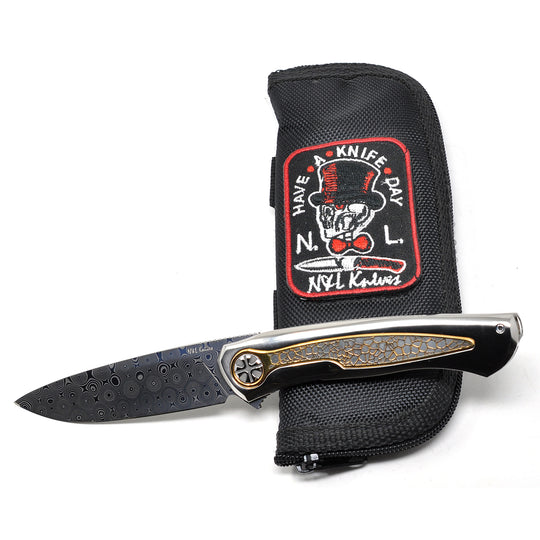 Super NoWa knife by NL Knives with zipper pouch