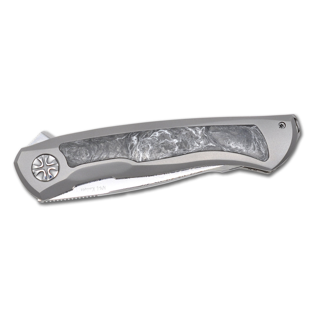 NL Knives NoWa Carbon ZDI Elmax folding custom knife, folded, inlay details