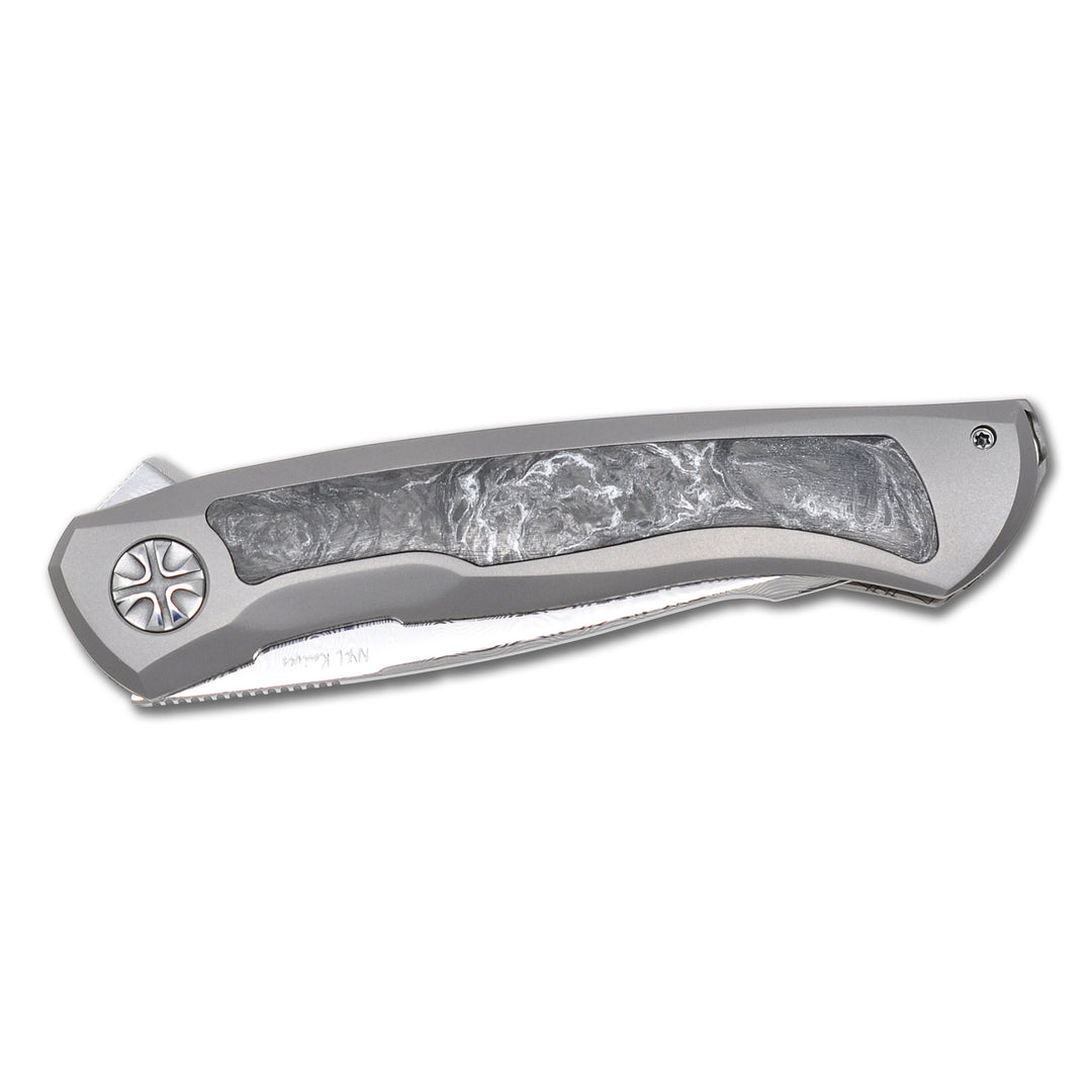 NL Knives NoWa Carbon ZDI Elmax folding custom knife, folded, inlay details