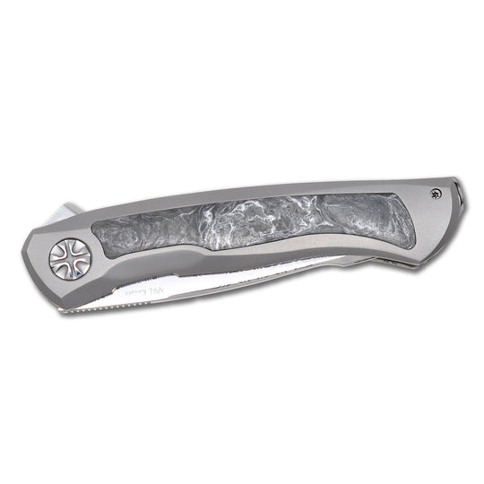 NL Knives NoWa Carbon ZDI Elmax folding custom knife, folded, inlay details