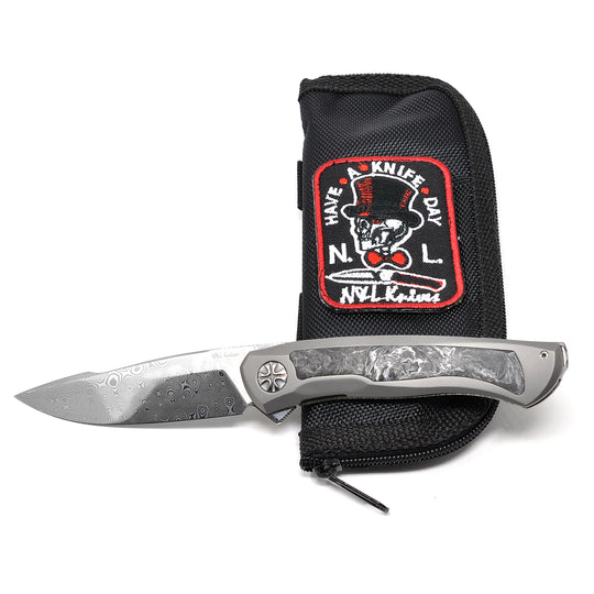 NL Knives NoWa lightweight 3.3 oz EDC knife with a zipper pouch.