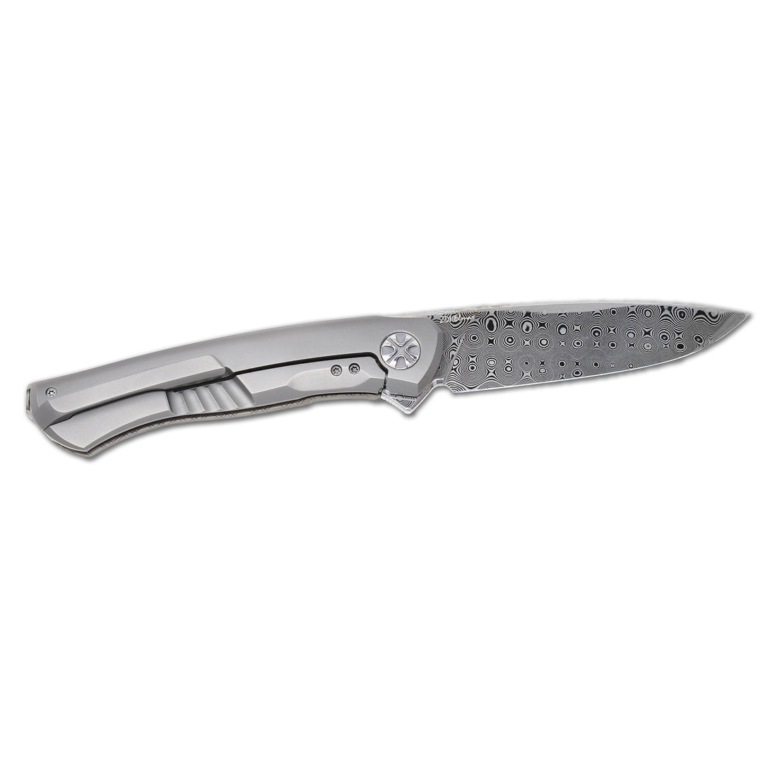 pocket clip side of the NL Knives NoWa EDC ZDI Elmax polished Drop Point blade