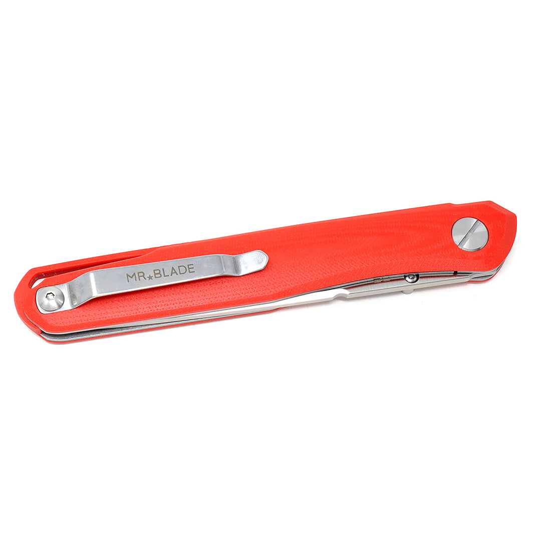 Reversible pocket clip on Mr. Blade Astris Red folding knife.