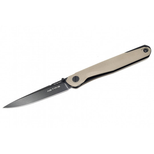 Mr. Blade Astris Tan folding knife with black coated D2 blade – open view.