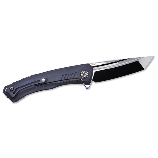 other side and pocket clip details on Aurum Nudist Blue custom knife from NL Knives.