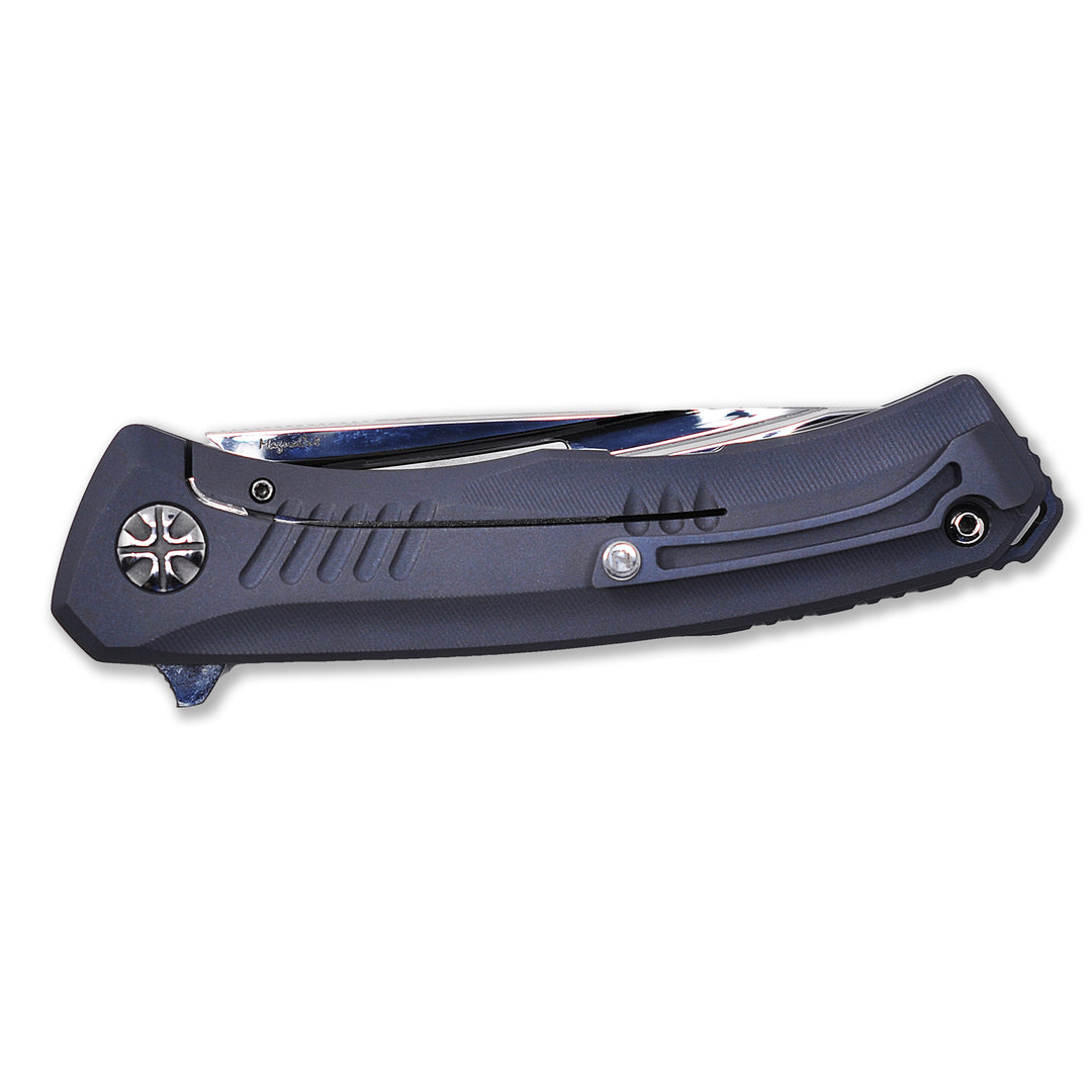 Folded Aurum Nudist Blue custom knife from NL Knives.