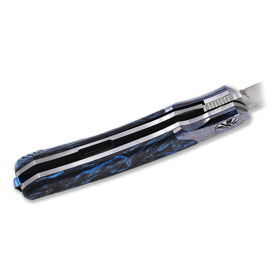 NL Knives Baba Yaga – ZDI “Elmax” Damascus Folding Knife, Blue Chaos MixCarbo and Timascus.