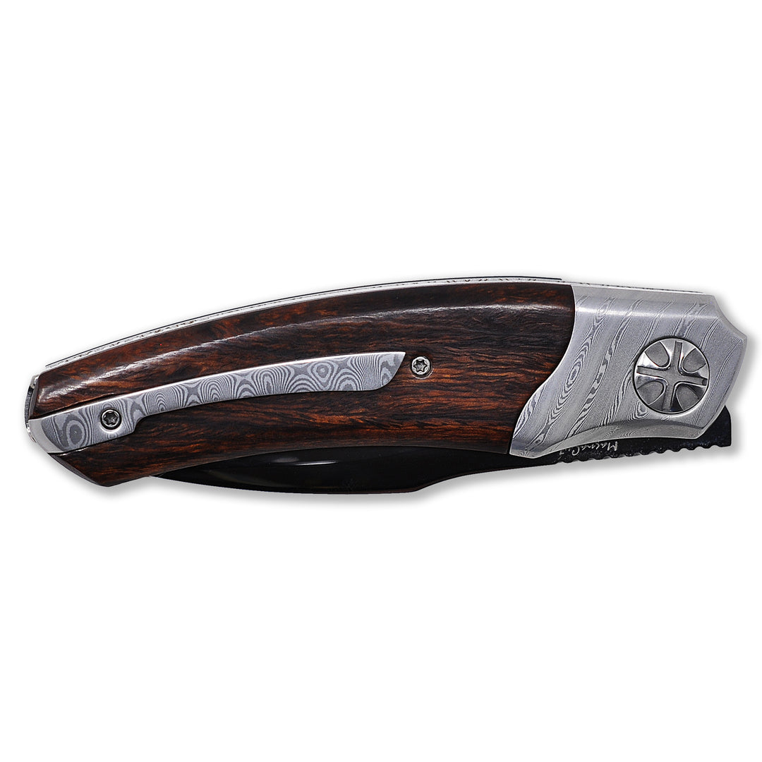 ZDI Elmax Damascus pocket clip on Baba Yaga MagnaCut Edition folding knife from NL Knives