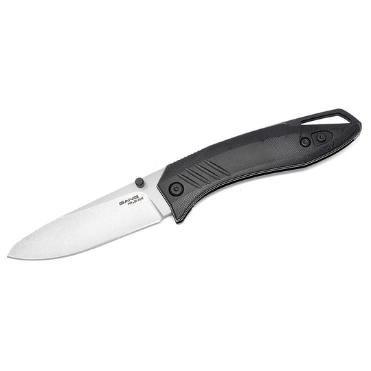 Mr. Blade Bang folding knife with stonewashed D2 blade – open view.