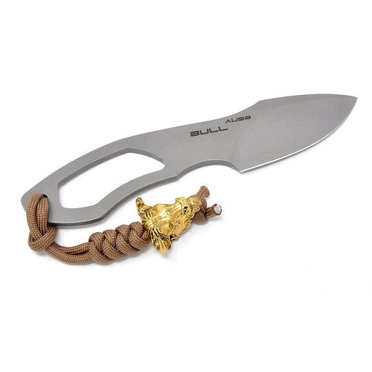 Stonewashed AUS-8 blade on N.C. Customs BULL fixed blade