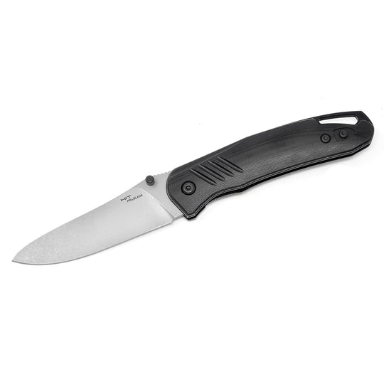 Mr. Blade HIT folding knife with stonewashed D2 blade – open view.