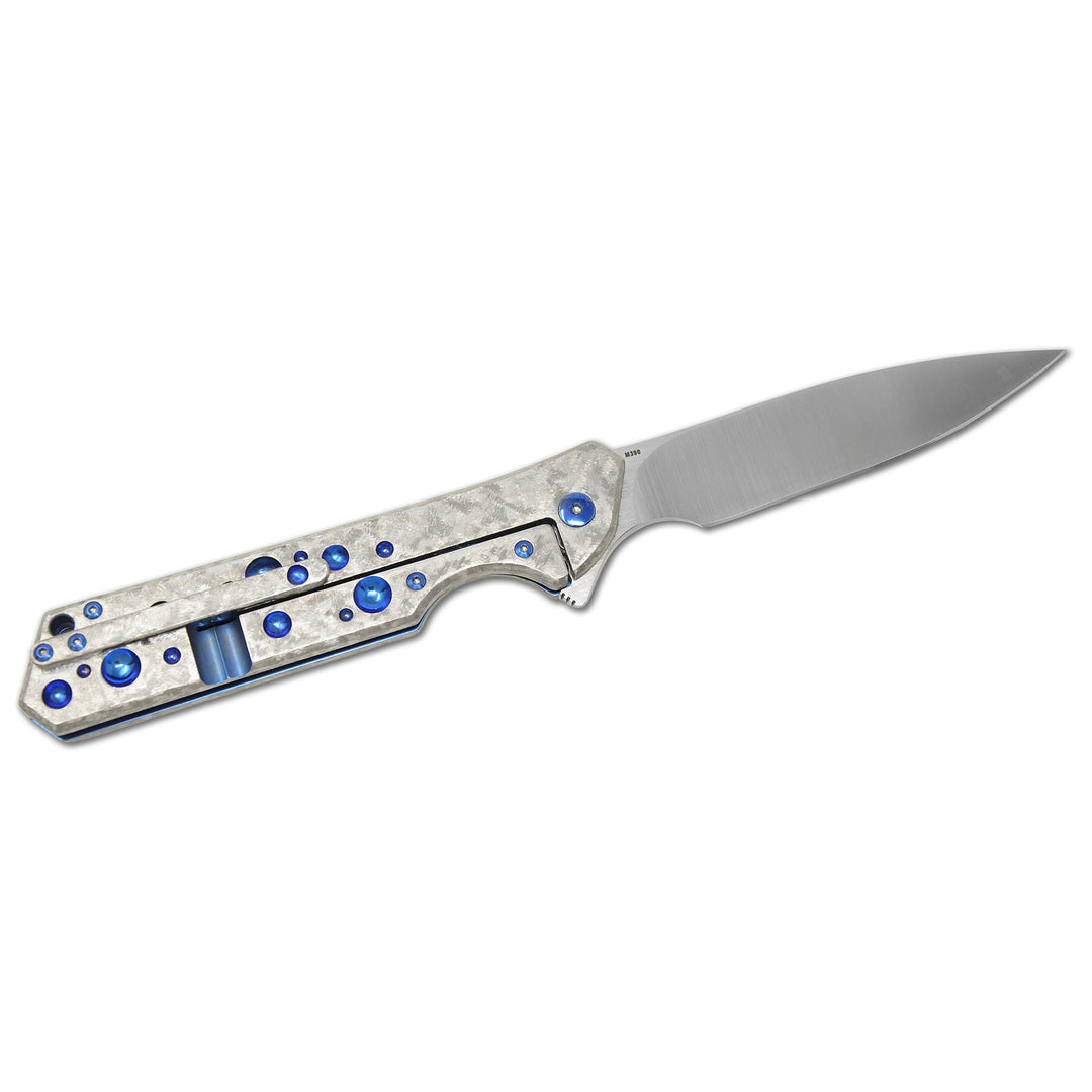 Olamic Rainmaker knife with satin drop point hollow grind blade