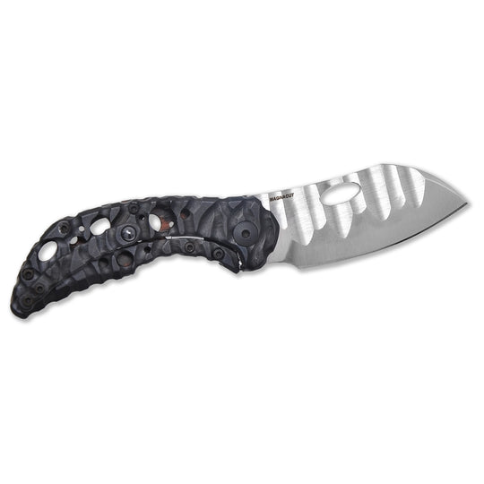 Titanium frame and edge detail on Olamic Busker Featherweight – Molten pattern