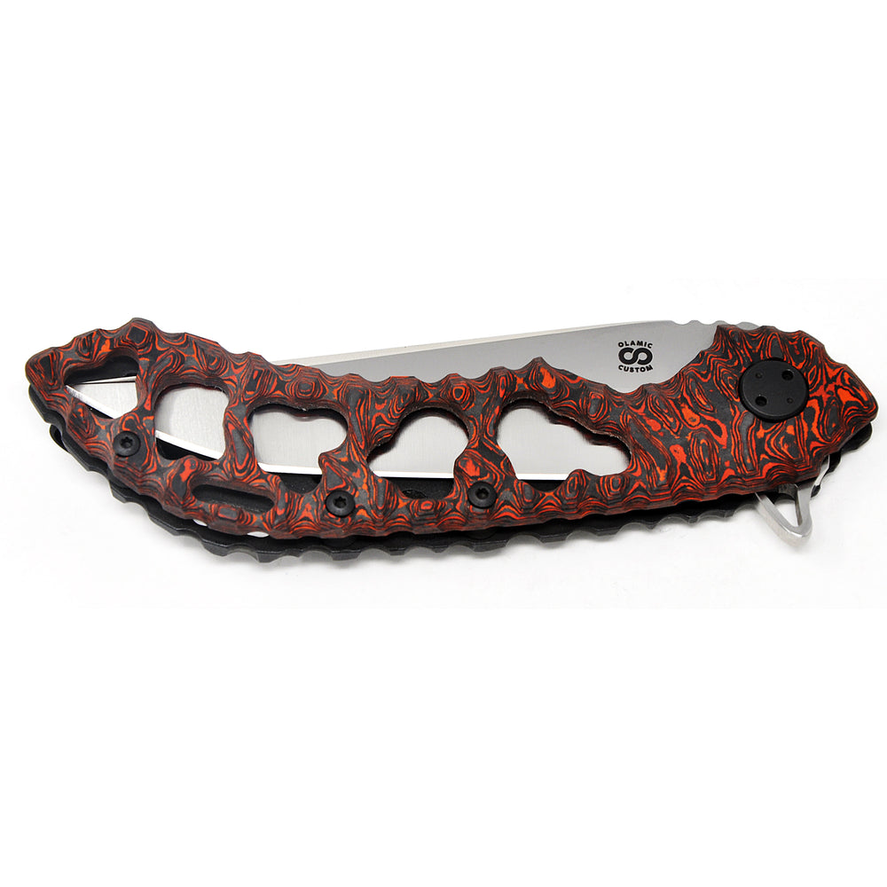 Red and black carbon fiber scale on Olamic Wayfarer 247 Featherweight.