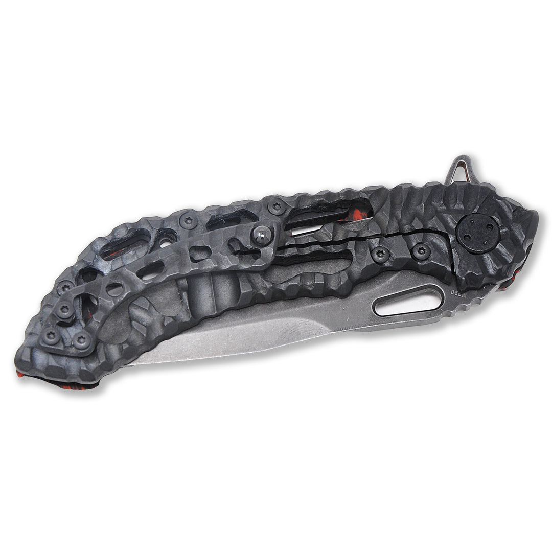 Details of Black Aphotic finish on Olamic Wayfarer 247 Featherweight Carbon Fiber custom folding knife