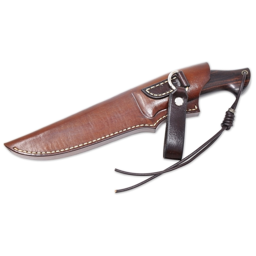 Andrii Titov Model 3 knife in the custom leather sheath