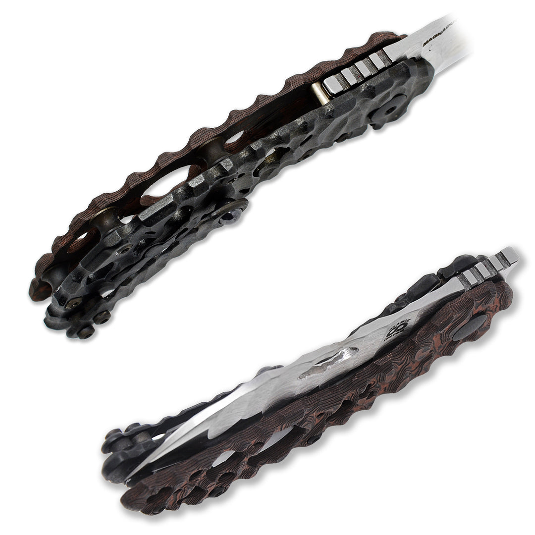 Carbon fiber and Aphotic Black titanium handle combination on Olamic Busker Featherweight.