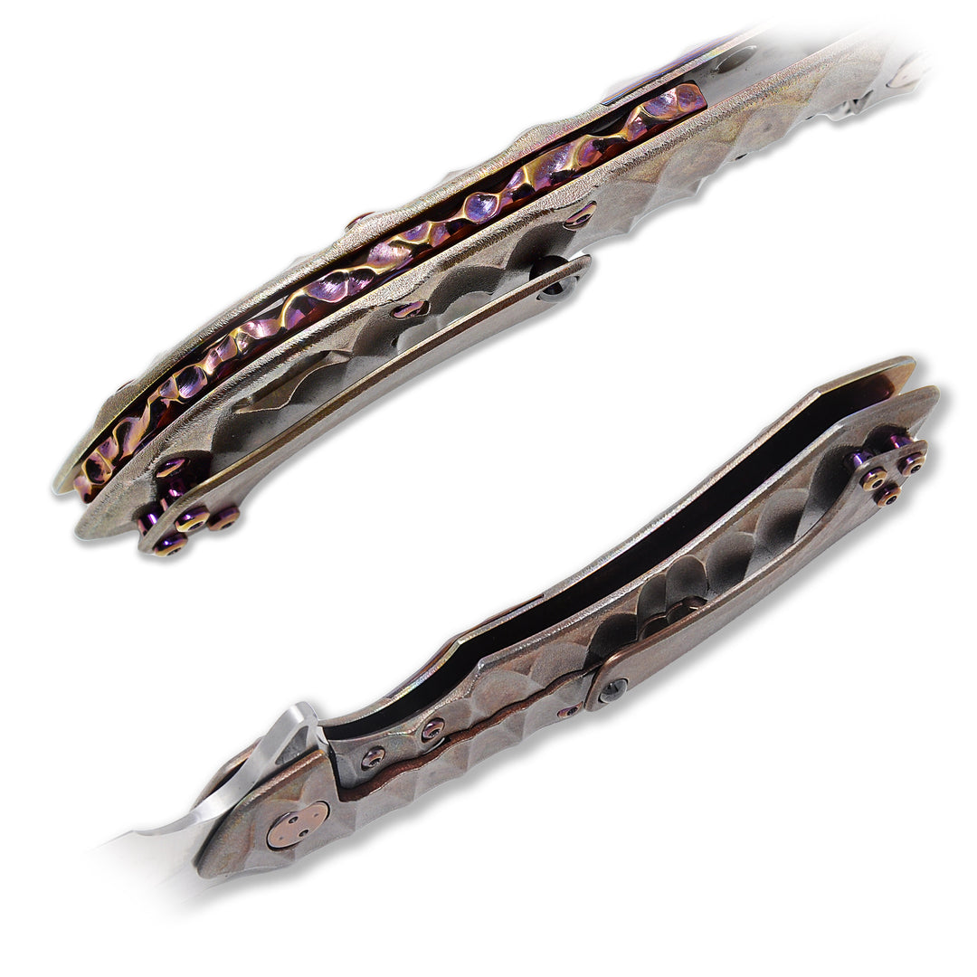 Purple titanium Nuggets backspacer on Olamic Wayfarer 247 – custom anodized detail.