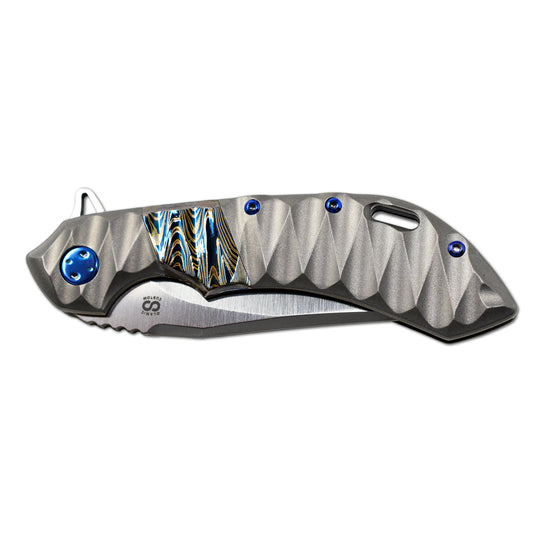 Olamic Wayfarer 247 blasted scalloped titanium handle
