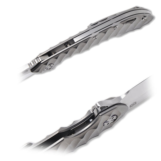 Frame lock and backspacer details on Wayfarer 247 Suna CTS-XHP folding knife
