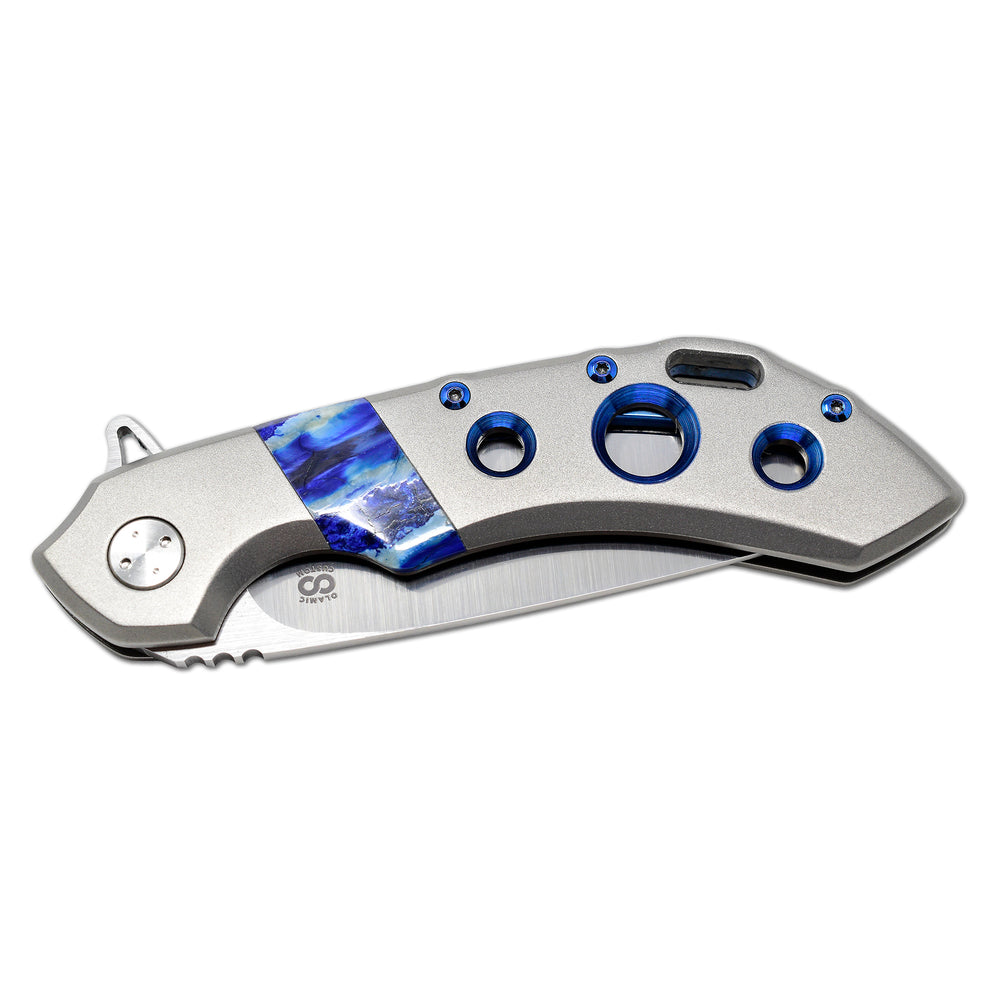 Olamic Wayfarer 247 blasted titanium handle with mammoth strip