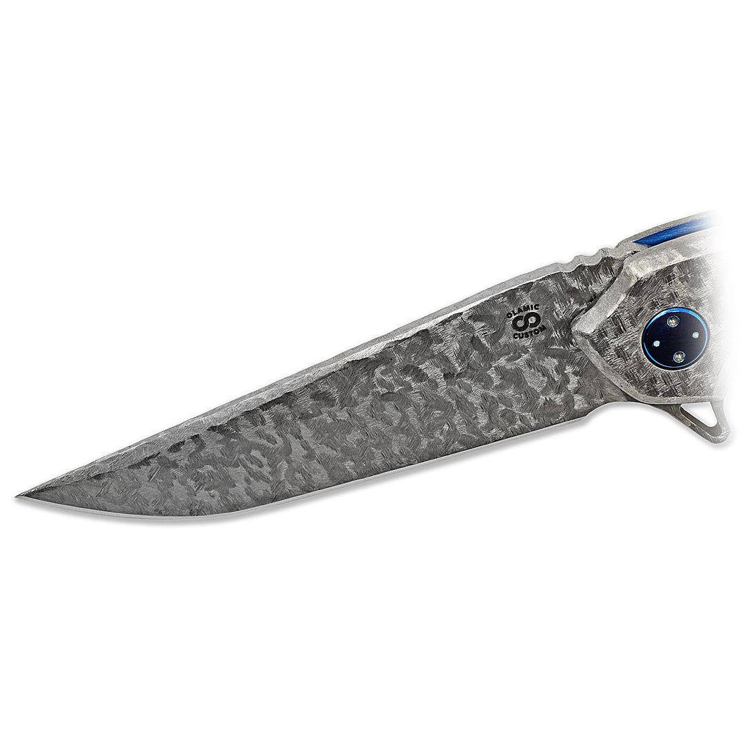 S90V Companto blade with rare Frosty finish on Olamic Wayfarer 247 – close-up detail.