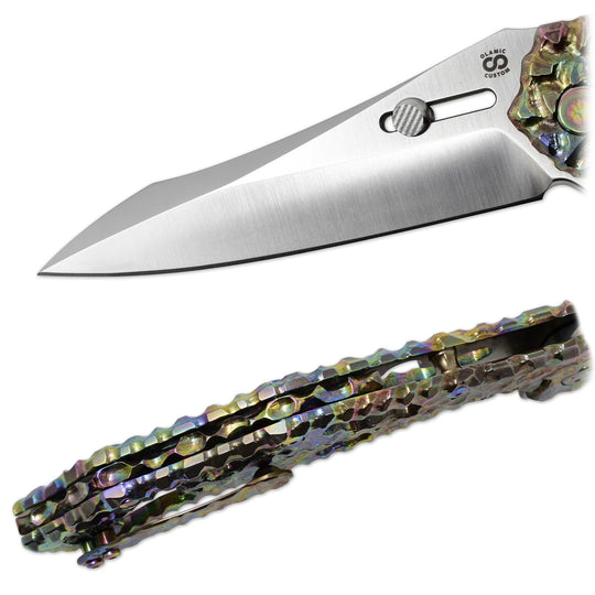 satin M390 Blade and large backspacer details of the Olamic Soloist – M390 Agent Blade Folding Knife