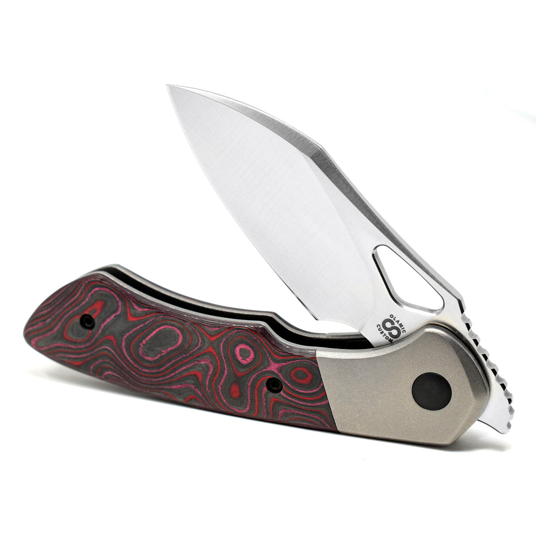 Olamic WhipperSnapper Red Swirl Carbon Fiber scales.