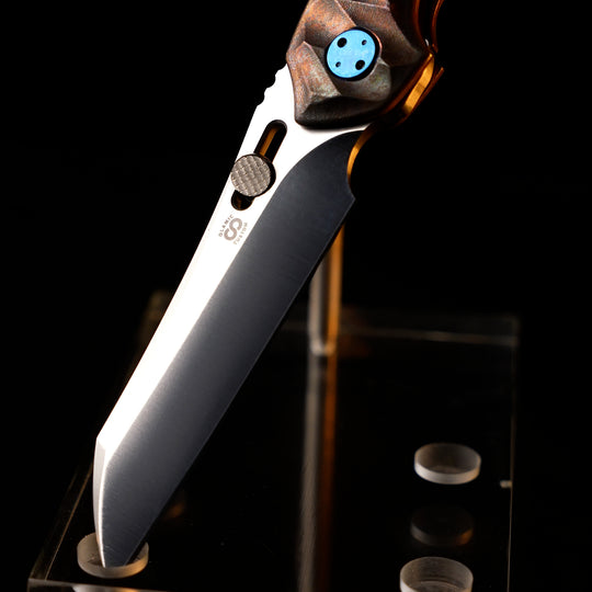 Olamic Wayfarer 247 custom folding knife - blade details