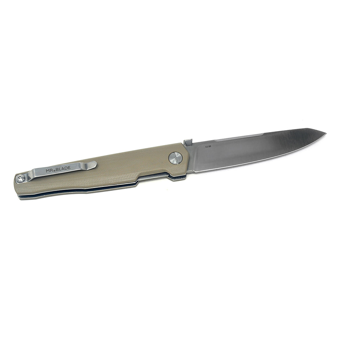Budget-friendly sheepsfoot EDC knife Mr. Blade Pike Tan.”