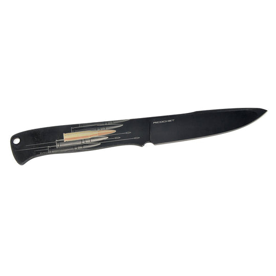 Minimalist one-piece metal construction on Ricochet knife.