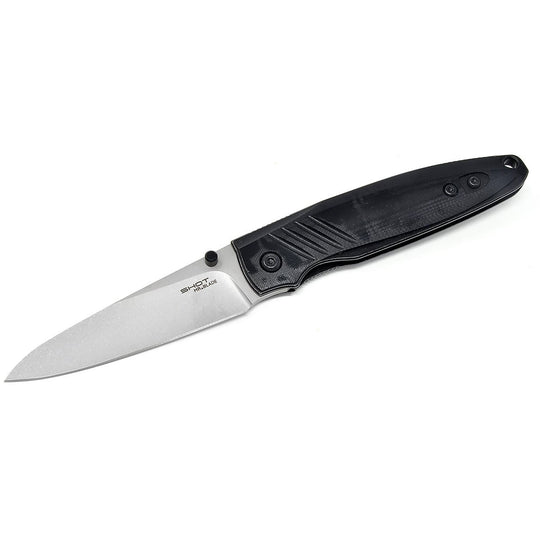 Mr. Blade SHOT folding knife with black coated D2 blade – open view.