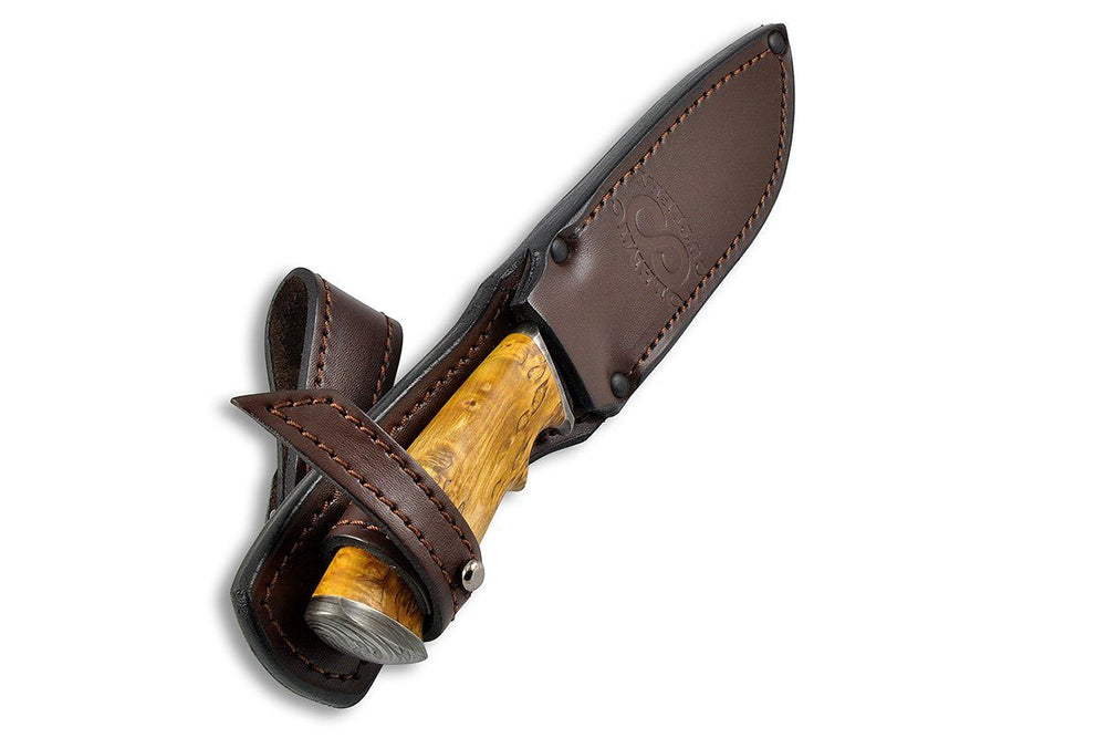 Suna - custom Damascus knife by Olamic Cutlery, in the sheath