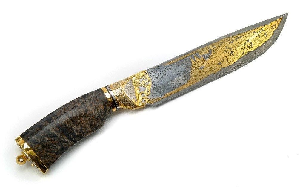 Rosarms Wolf custom knife with Damascus blade
