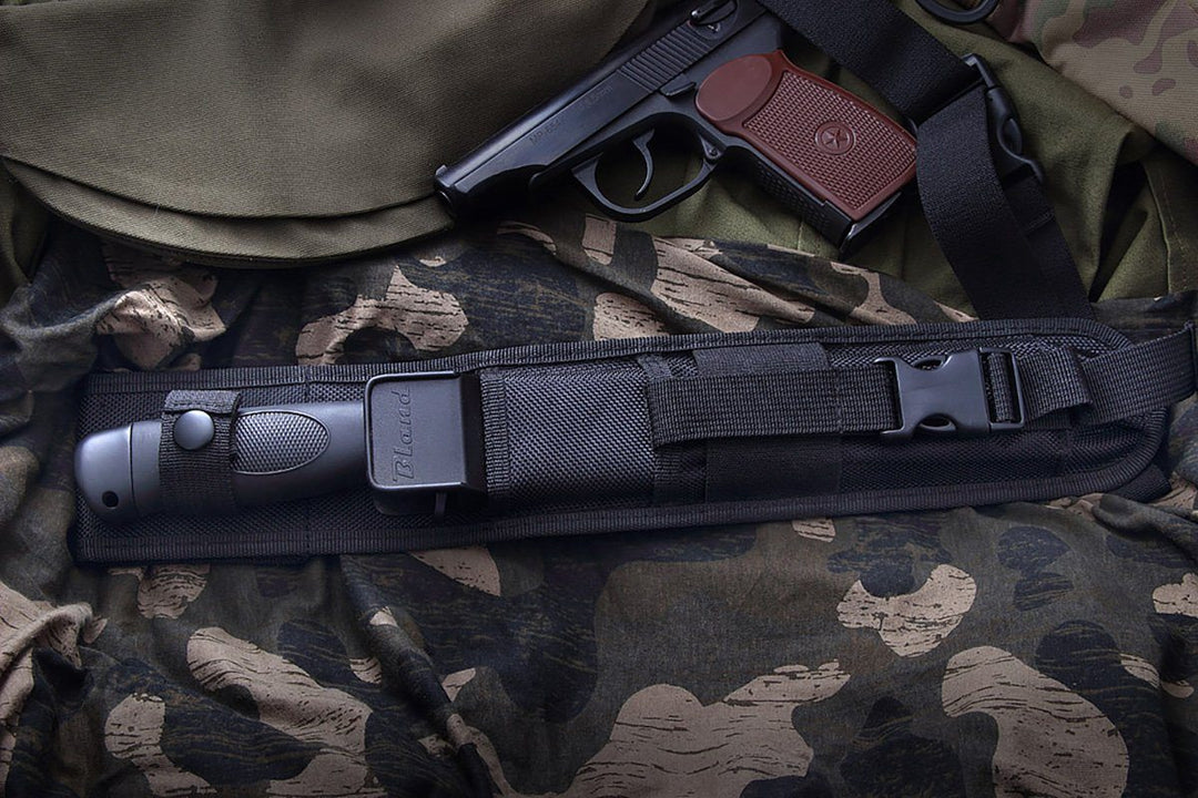 Vezhliviy in Black - tactical knife by Mr. Blade in the sheath