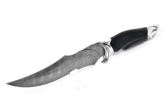View from the side of this Damascus knife