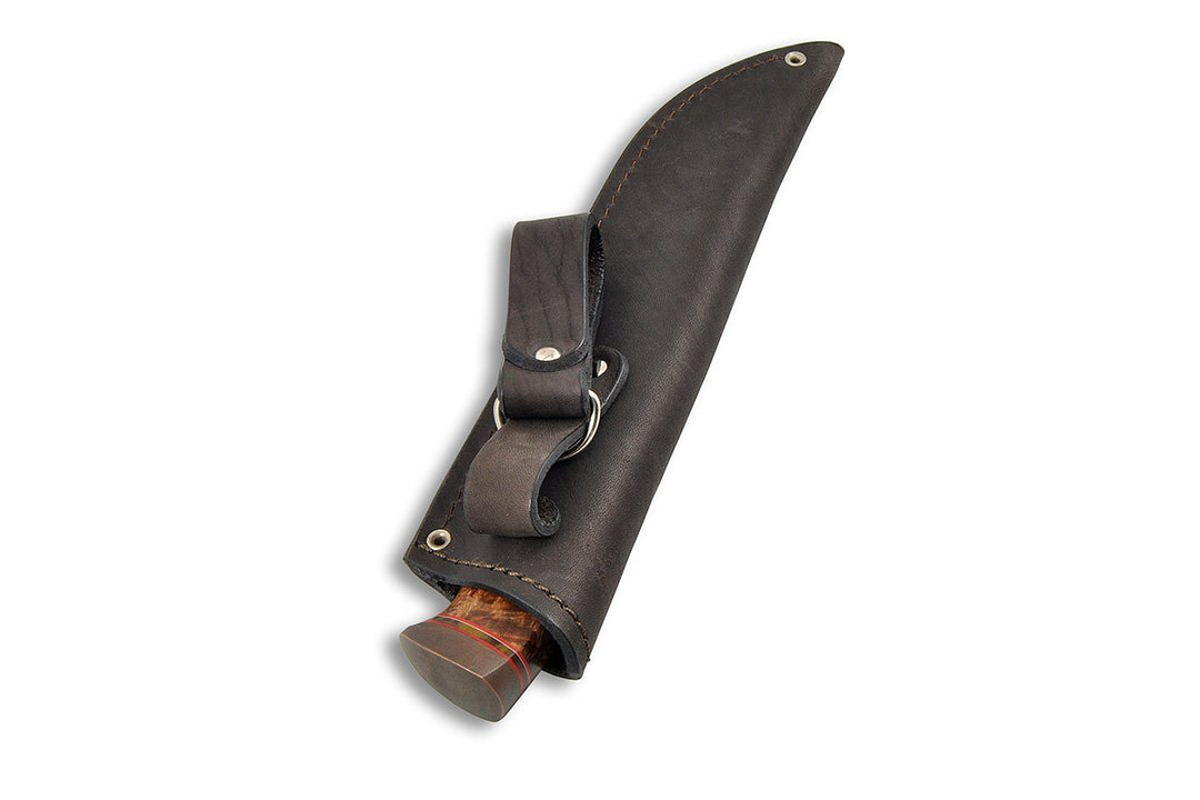 Suna Mokume - custom knife by Olamic cutlery, in the sheath