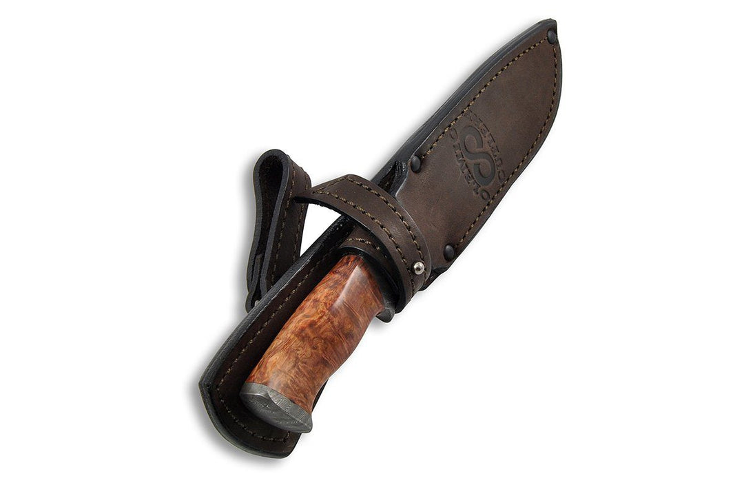 Suna - custom Damascus knife by Olamic Cutlery, in the sheath